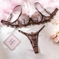 Mocha Lace Trim Ultra-Thin Underwire Bra Set