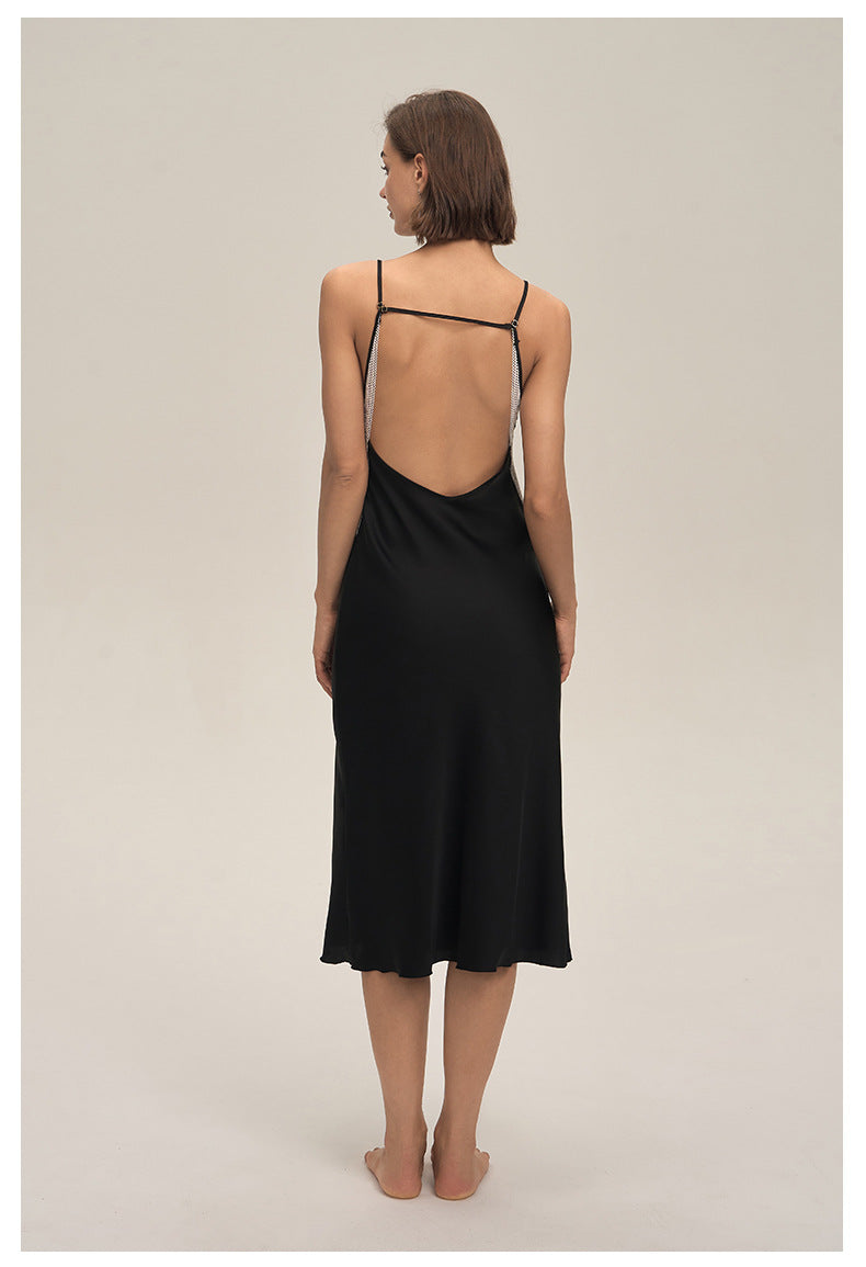 Satin Chiffon Lace Spaghetti Strap Mid-Length Nightdress — Sexy Loungewear