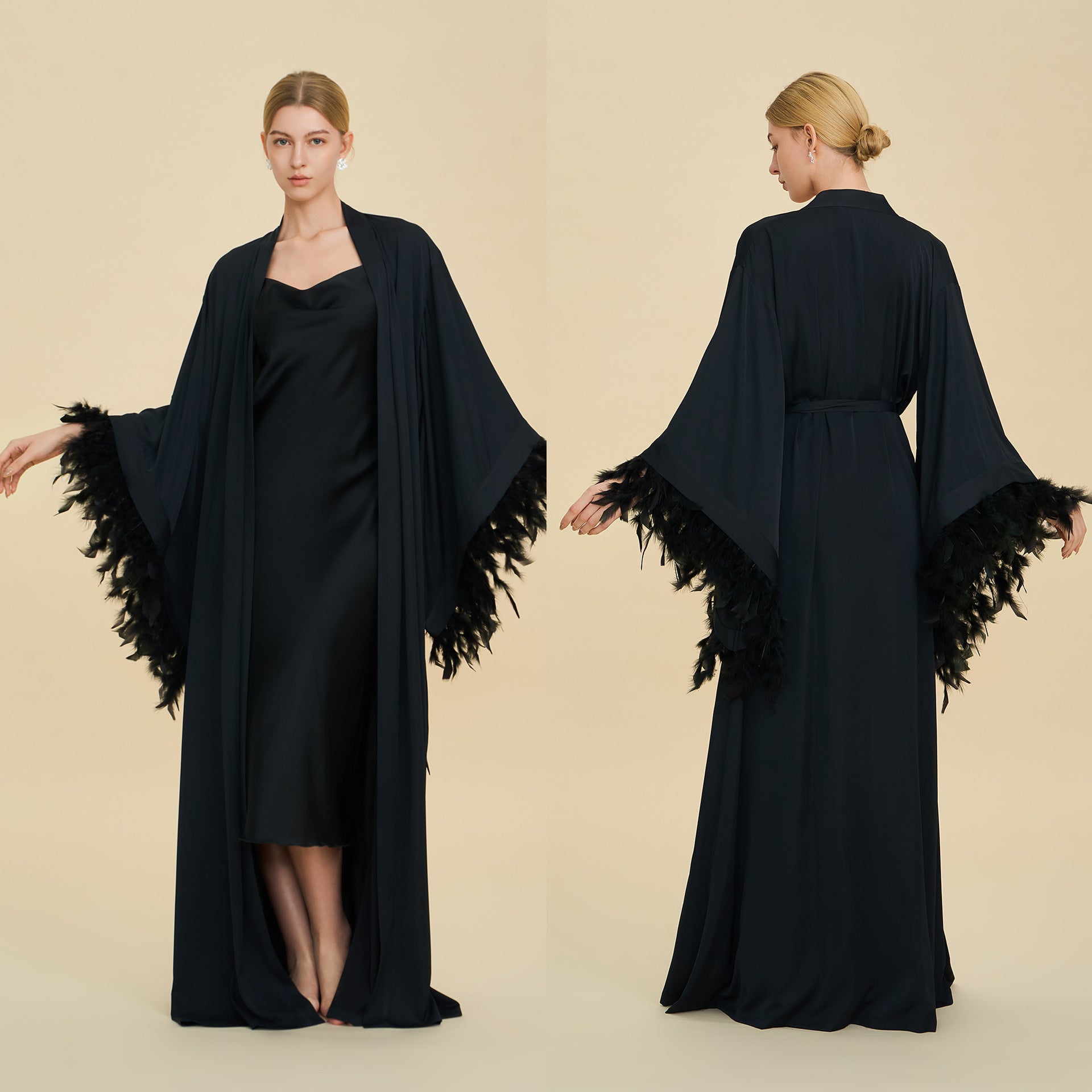 French Feather Trim Bridal Robe Set | Luxury Bridesmaid & Wedding Nightgown