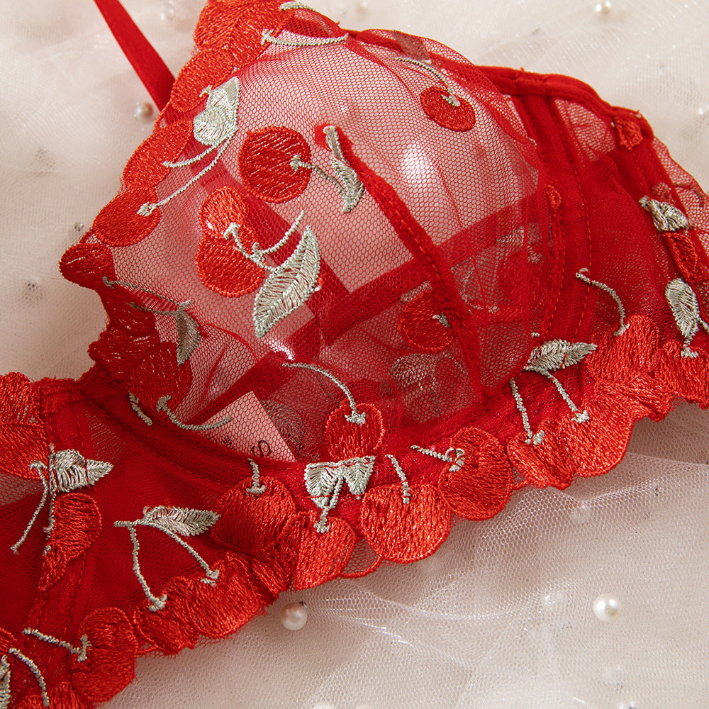 Red Sheer Embroidery Lift Spice Girl Bra Set