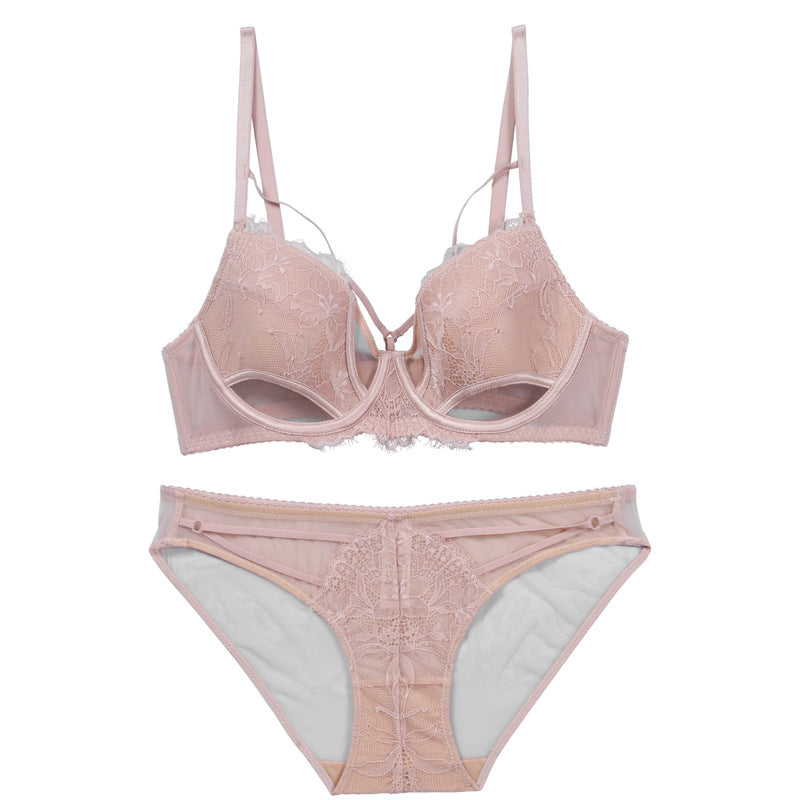 French Lace Lingerie Set – Lightweight Breathable Bra with Minimizing & Anti-Sag Support