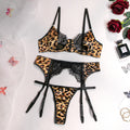 Leopard Print Lace Patchwork 3-Piece Lingerie Set