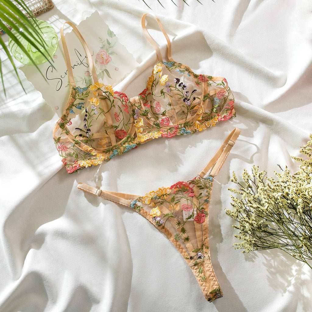 Floral Embroidery Sheer Versatile Lingerie Set