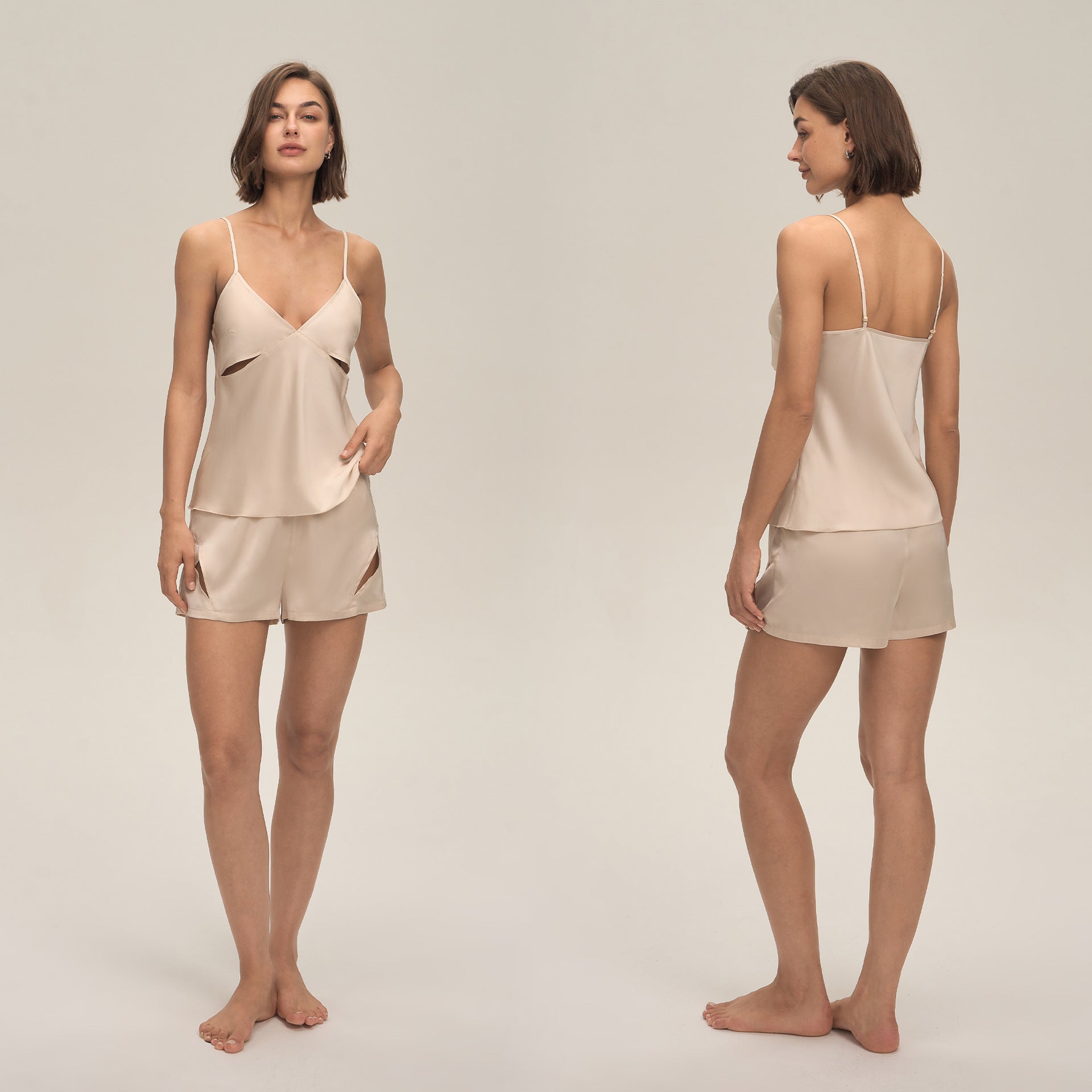 Satin Chiffon Camisole Shorts Loungewear Set — Women's Pajamas