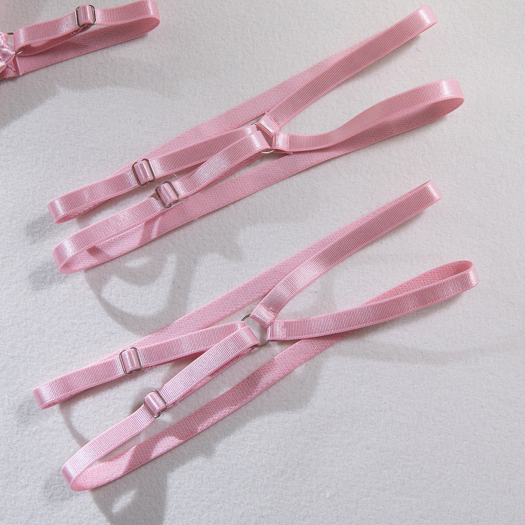 AliExpress hot-selling lingerie steel ring hollow sexy breast satin satin belt leg ring three pieces