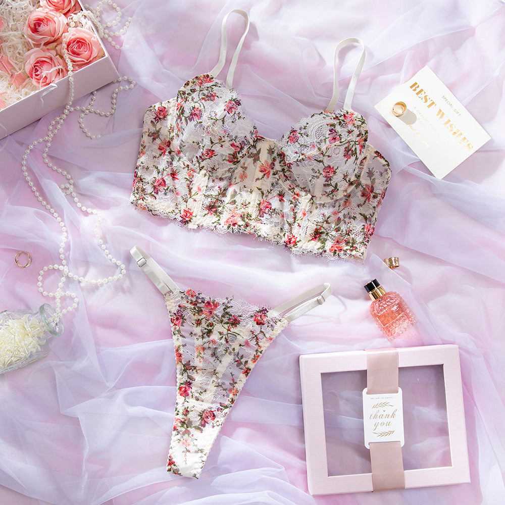 French Vintage Long-Line Boned Front-Clasp Gathering Bra Set