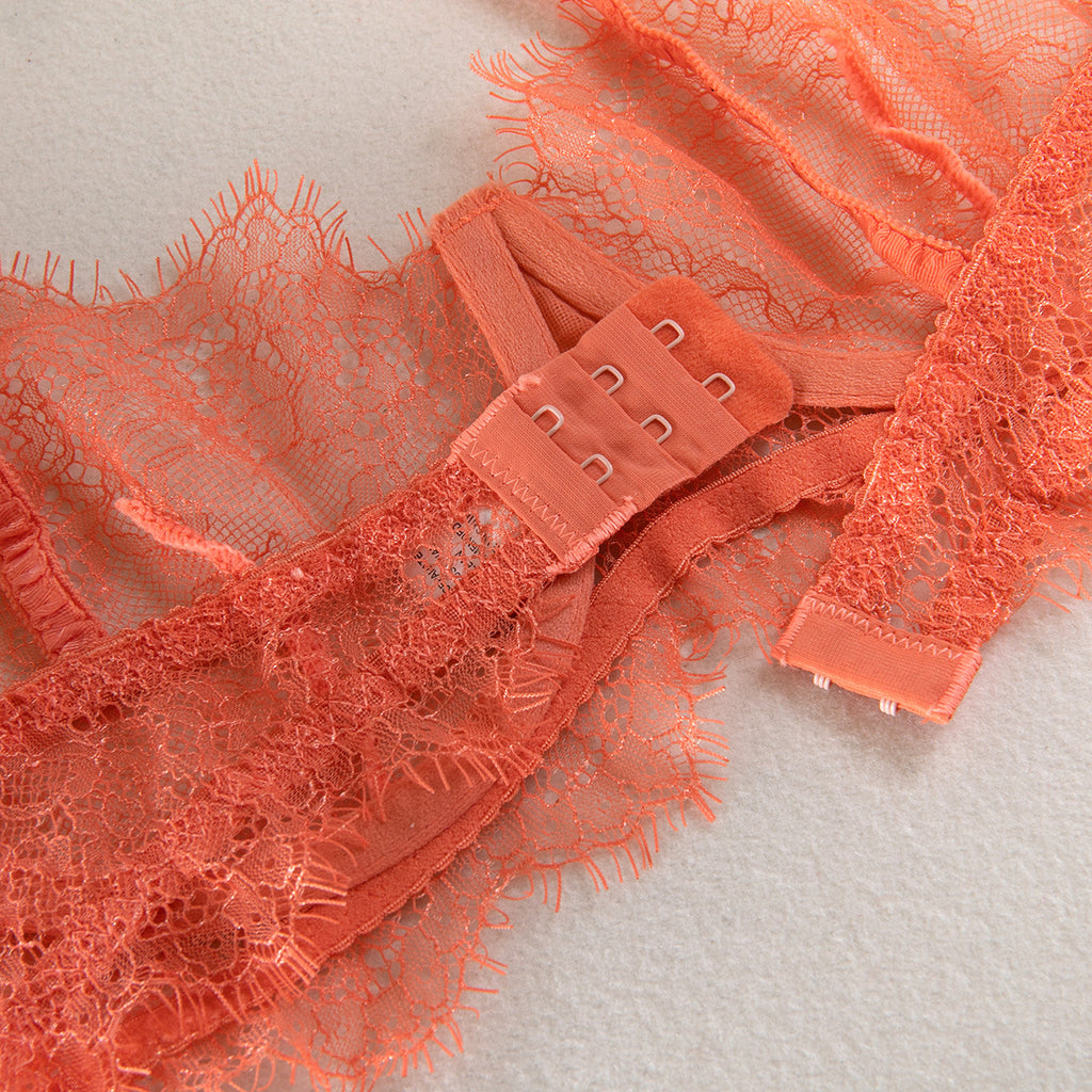 Crystal Lace Sheer Gathering Lingerie Four-Piece Set