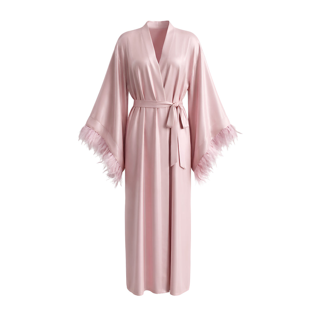 French Feather Trim Luxury Robe | Bridal & Bridesmaid Morning Gown