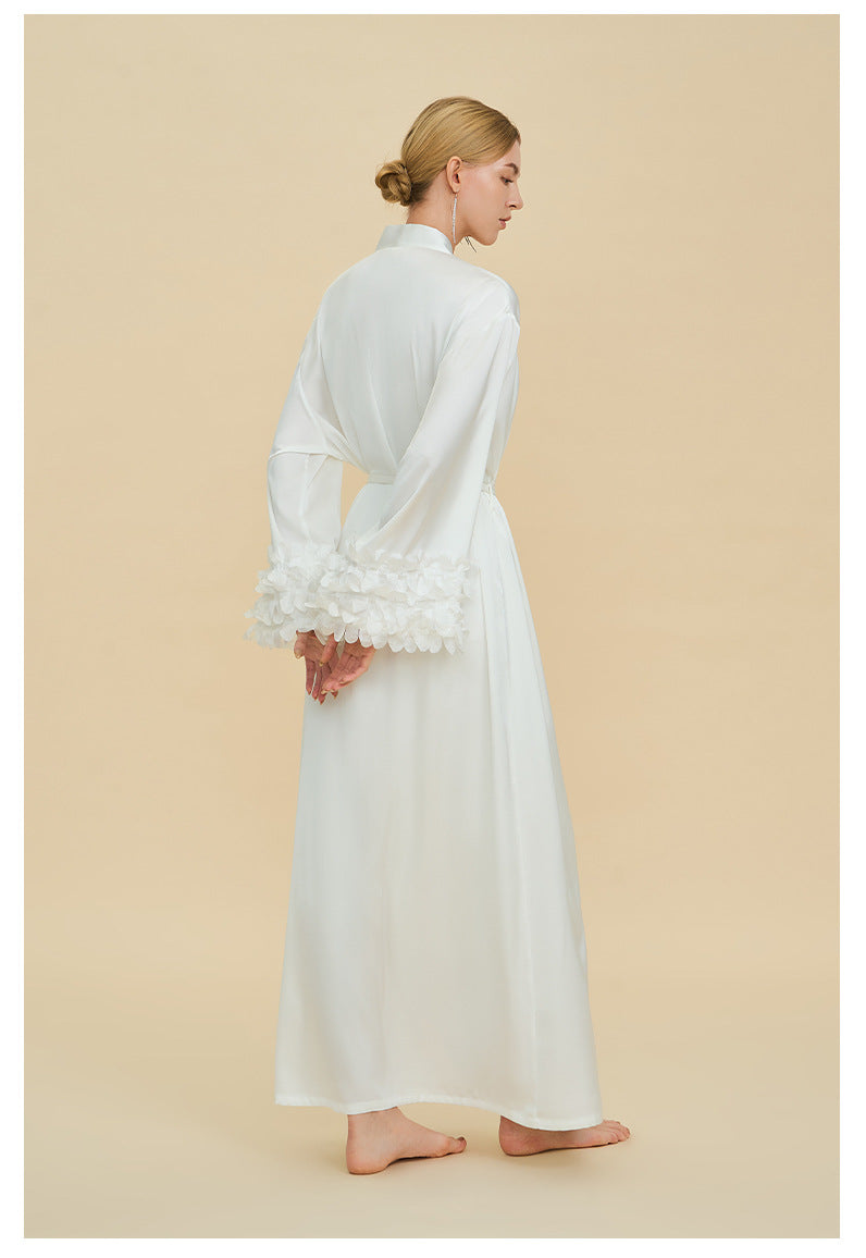 Satin Chiffon Bell Sleeve Cardigan Robe – Loose Fit Long Loungewear