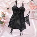 Black Lace & Satin Tie-Up Sculpting Slip Sleep Dress