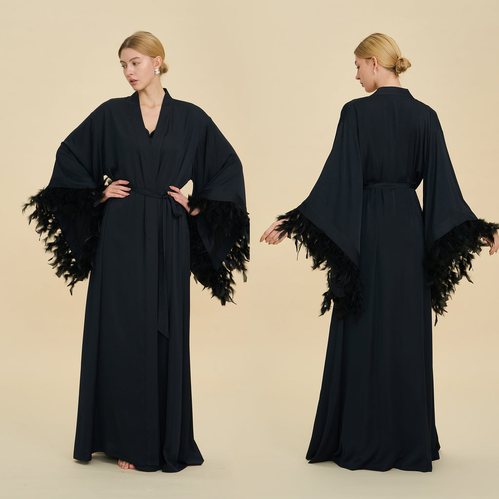 French Feather Trim Luxury Robe | Bridal & Bridesmaid Morning Gown