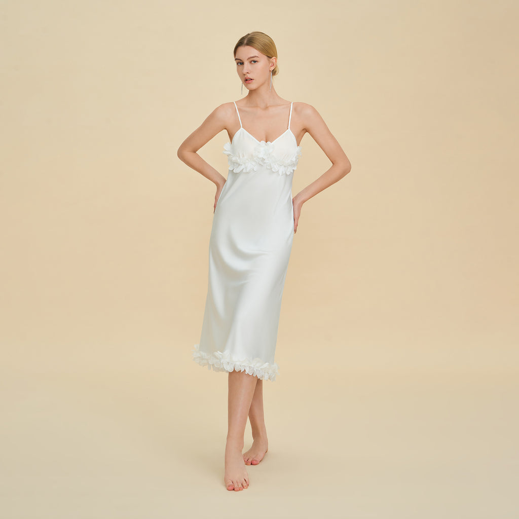 French Petal Satin Spaghetti Strap Nightdress — Luxury Sleepwear
