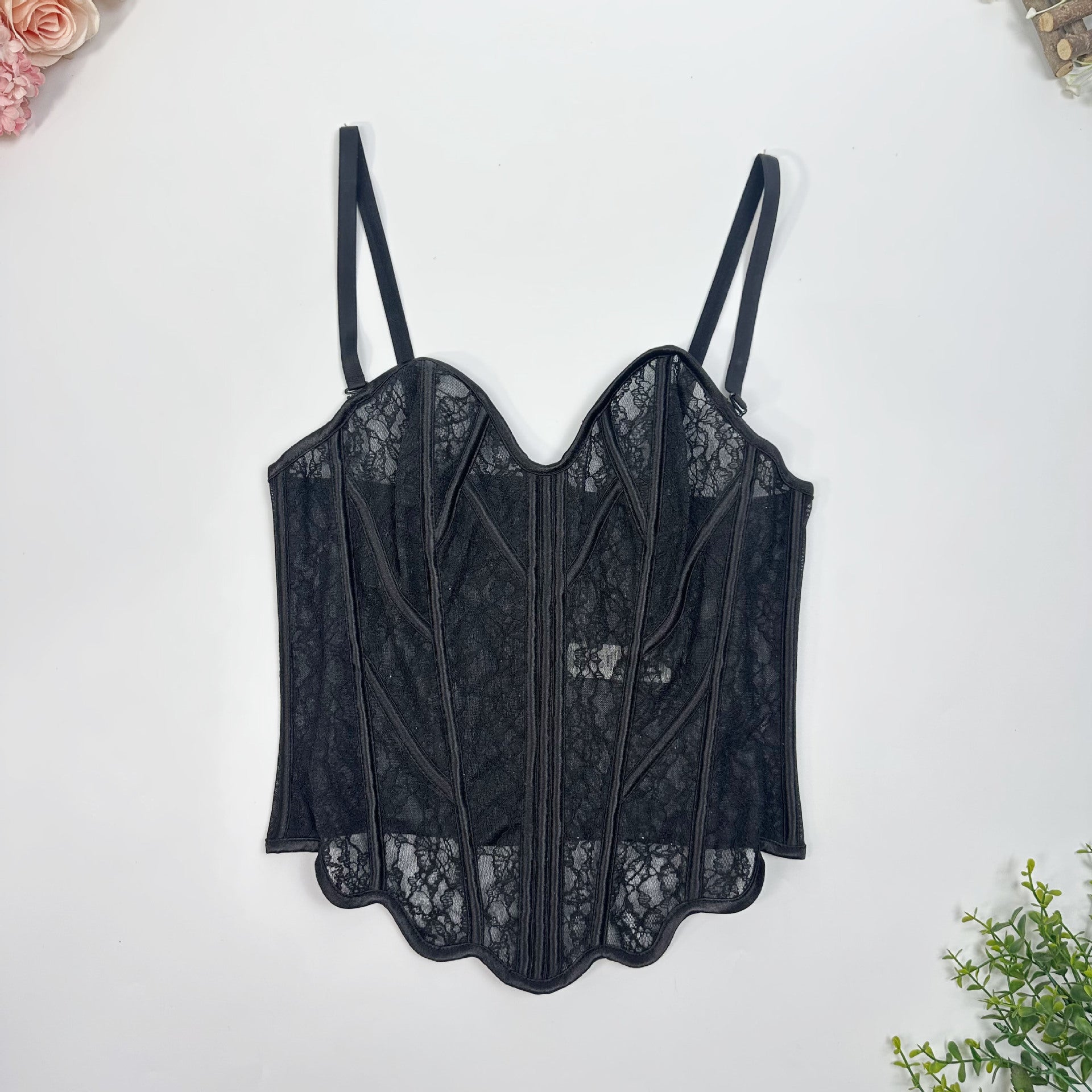 French Style Hollow Lace Fishbone Corset Bra