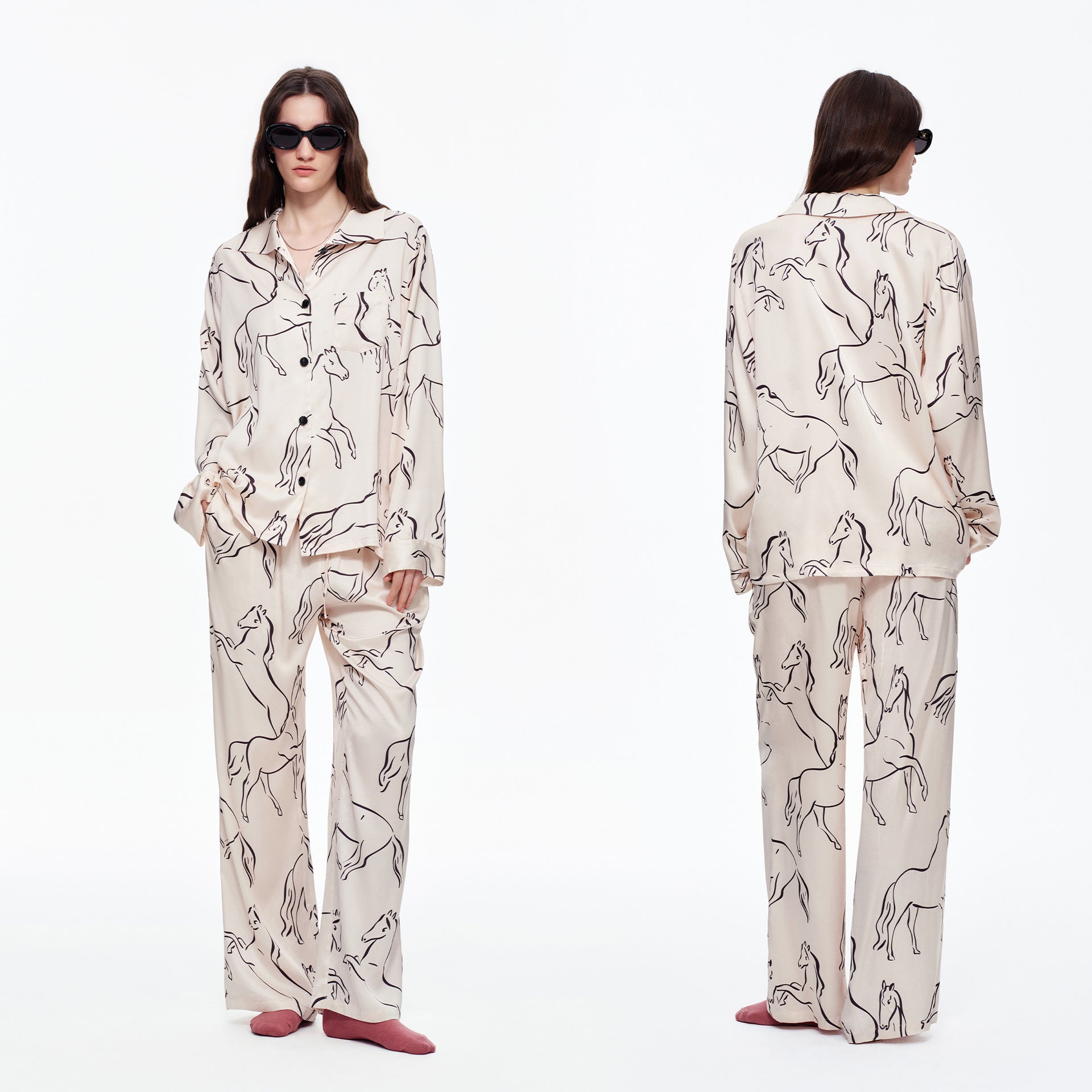 Printed Long Sleeve Pajama Set | Skin-Friendly Comfort Loungewear