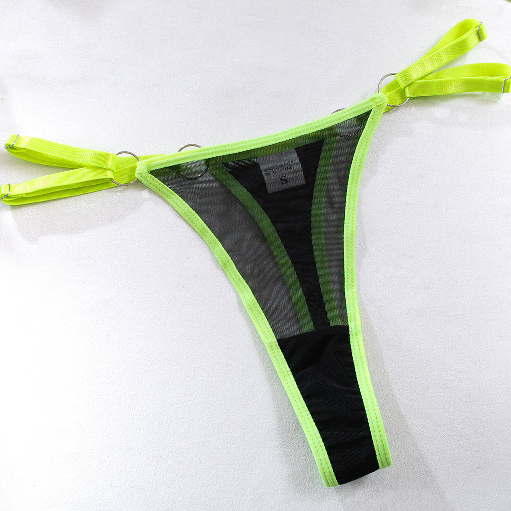 Mesh Metal Ring Sling Underwire Waist Seal Lingerie Set