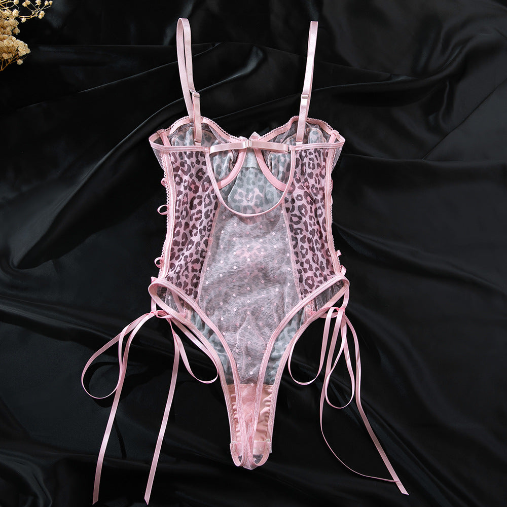 Pink Leopard Print Bow Bodysuit