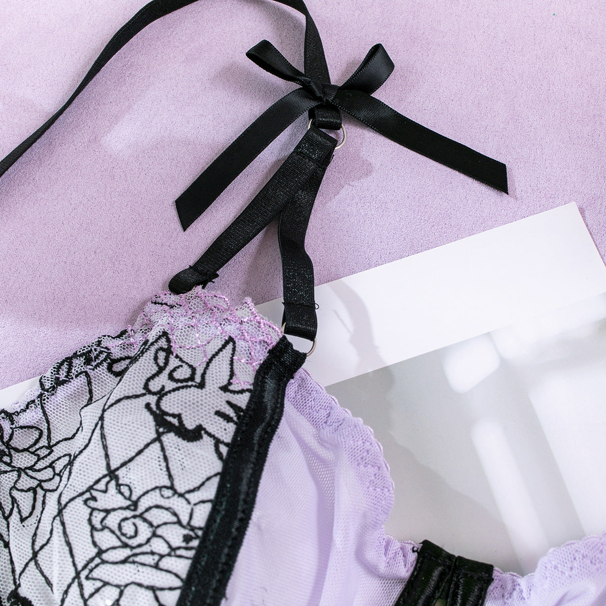 Butterfly Embroidery Mesh Sheer Lingerie Set