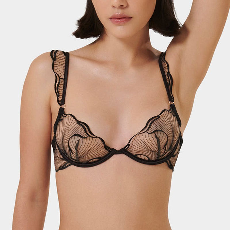 French Embroidered Lace Lingerie Set | Sheer Bra & Briefs | Burgundy White Black S-L