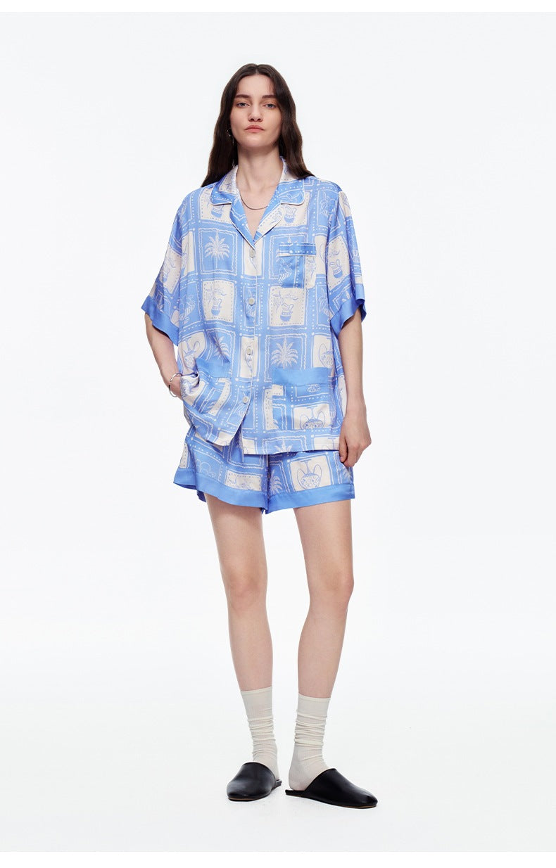 Lemon Print Short Sleeve Pajama Set | High-End Summer Loungewear