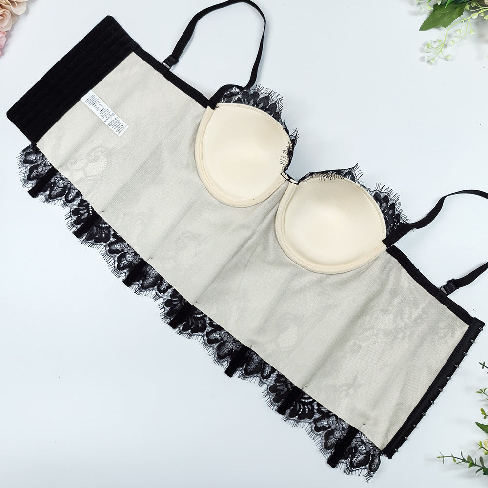 Double Layer Hollow Lace Fishbone Corset Bra