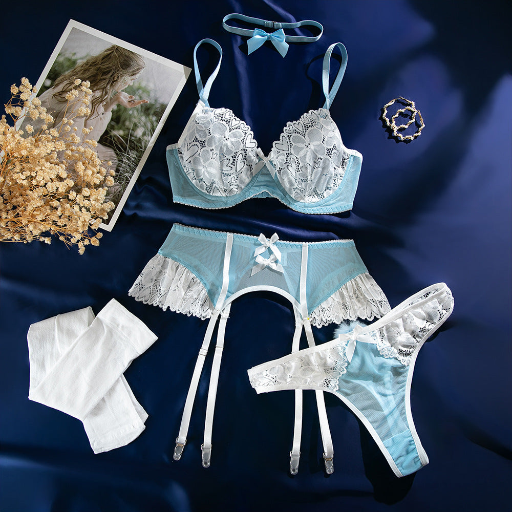 Lace Mesh Splice Nurse Fantasy Five-Piece Sexy Lingerie Set