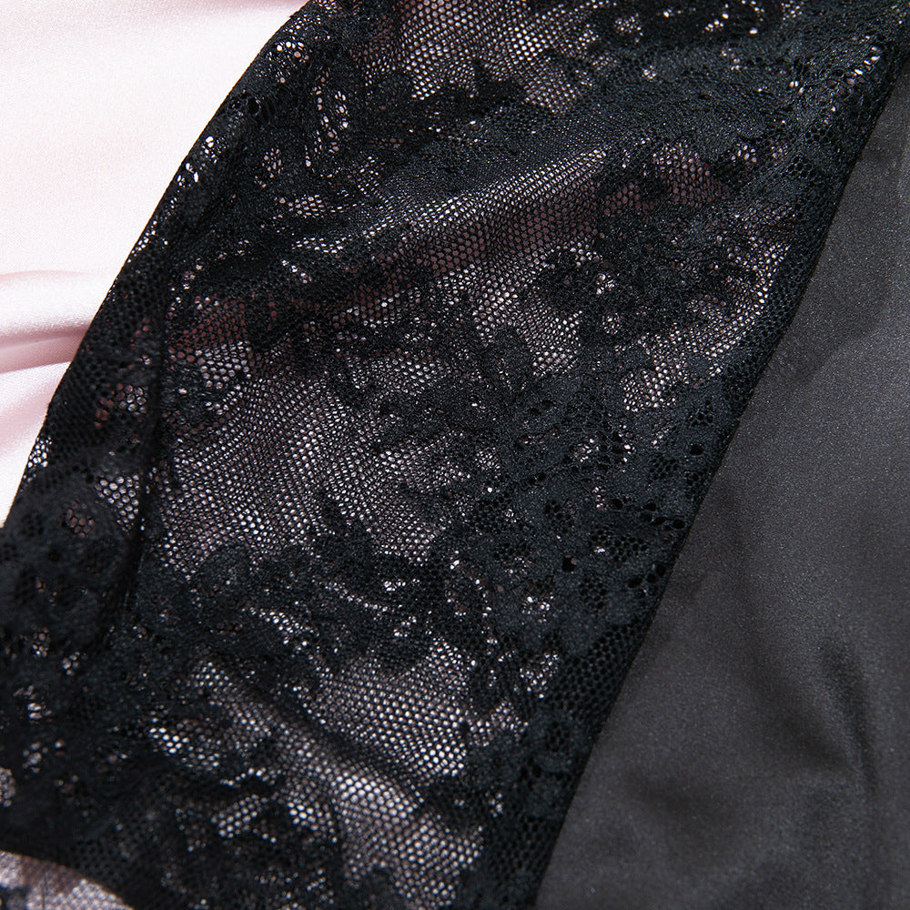 Black Lace & Satin Tie-Up Sculpting Slip Sleep Dress