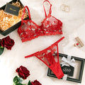 Red Sheer Embroidery Lift Spice Girl Bra Set