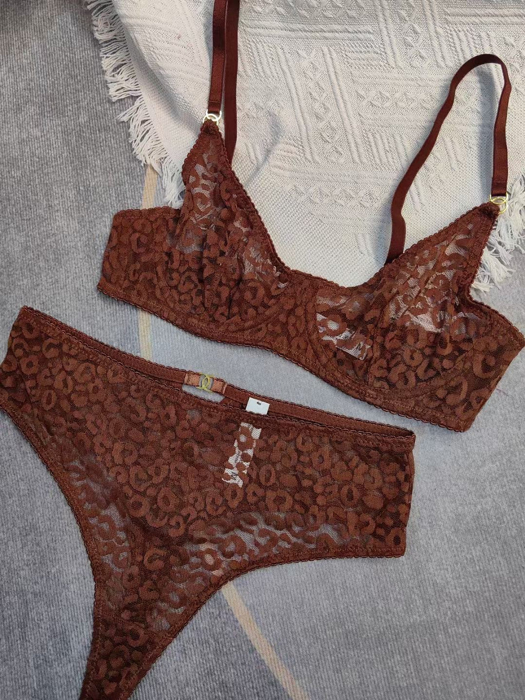 French Jacquard Lace Bra Set – Sheer, Anti-Sag, Full Coverage