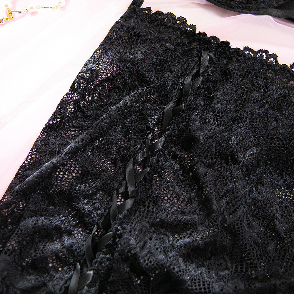 Black Lace Underwire Bra & Bodycon Skirt Set