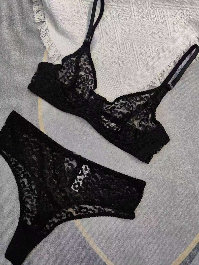 French Jacquard Lace Bra Set – Sheer, Anti-Sag, Full Coverage