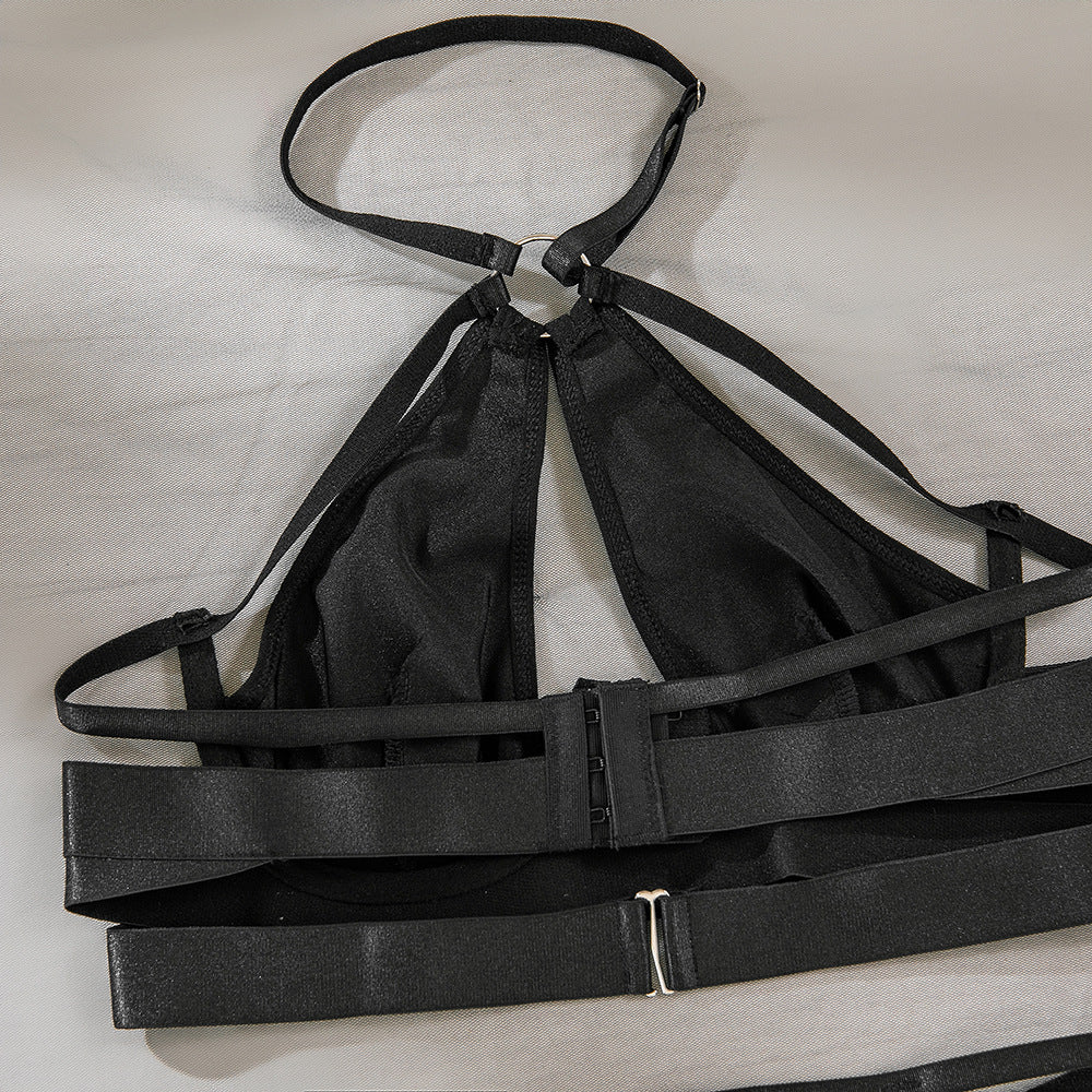 Underwire Cross-Strap Gathering Lingerie Set