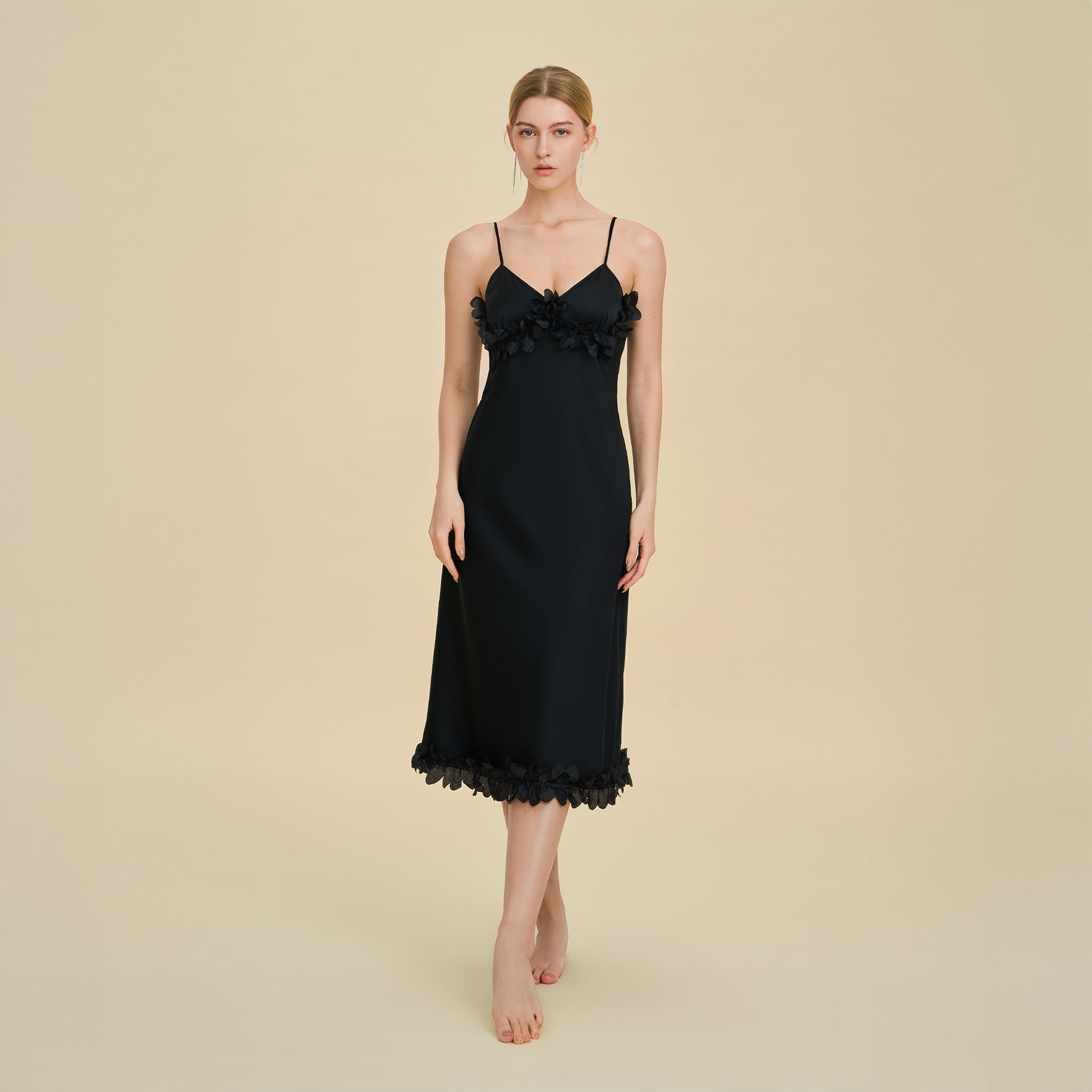 French Petal Satin Spaghetti Strap Nightdress — Luxury Sleepwear