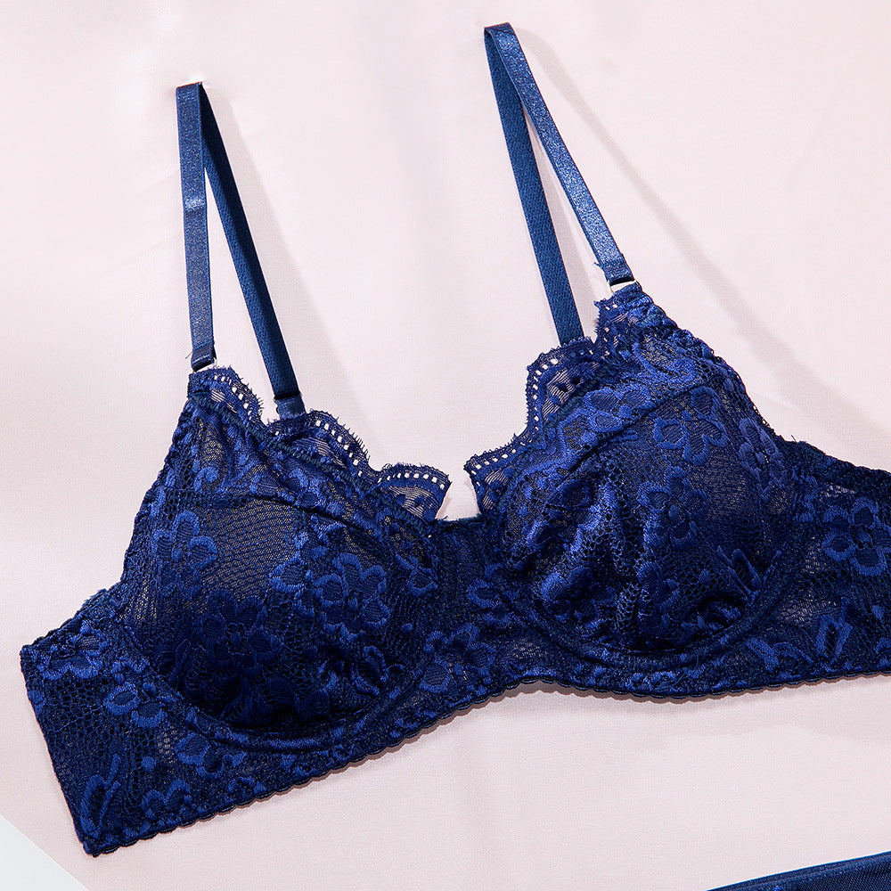 French Vintage Lace Frill Garter Belt High-Waist Sheer Lingerie Set