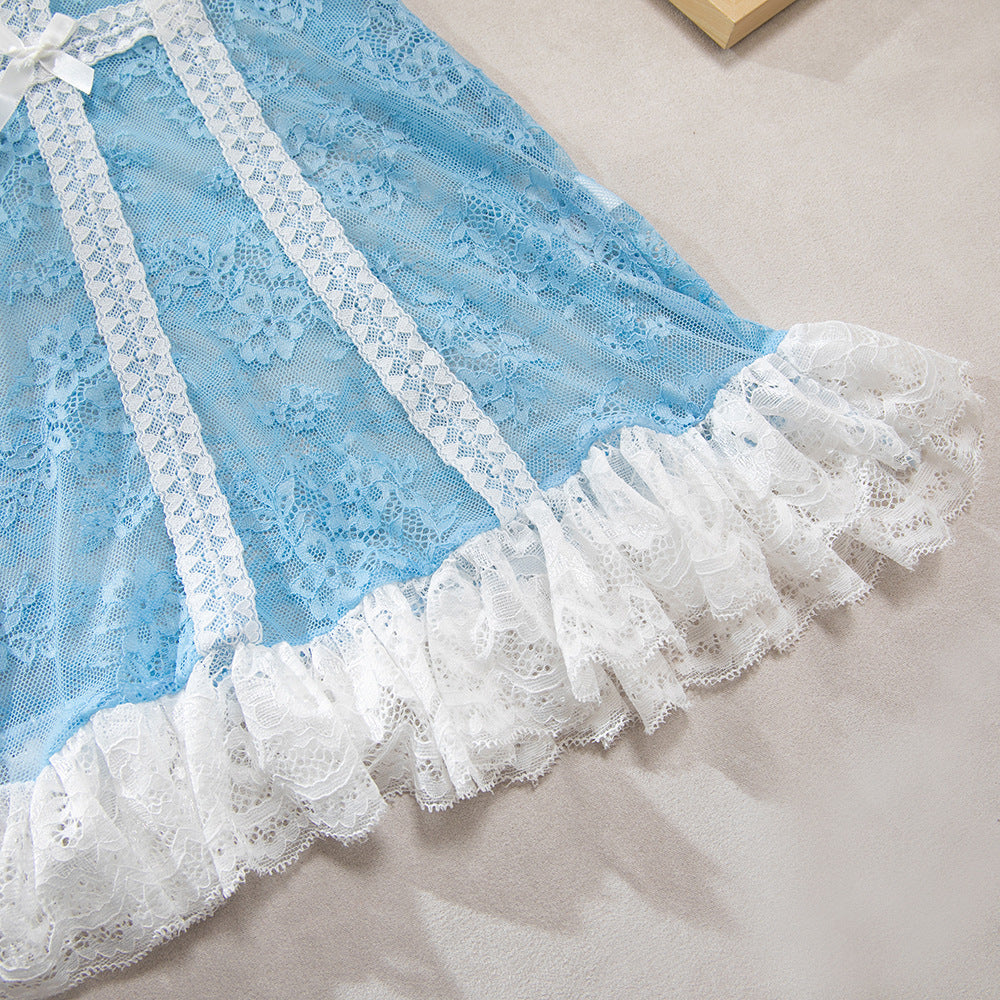 Baby Blue Lace Color-Block Underwire Spaghetti Strap Mini Slip Dress