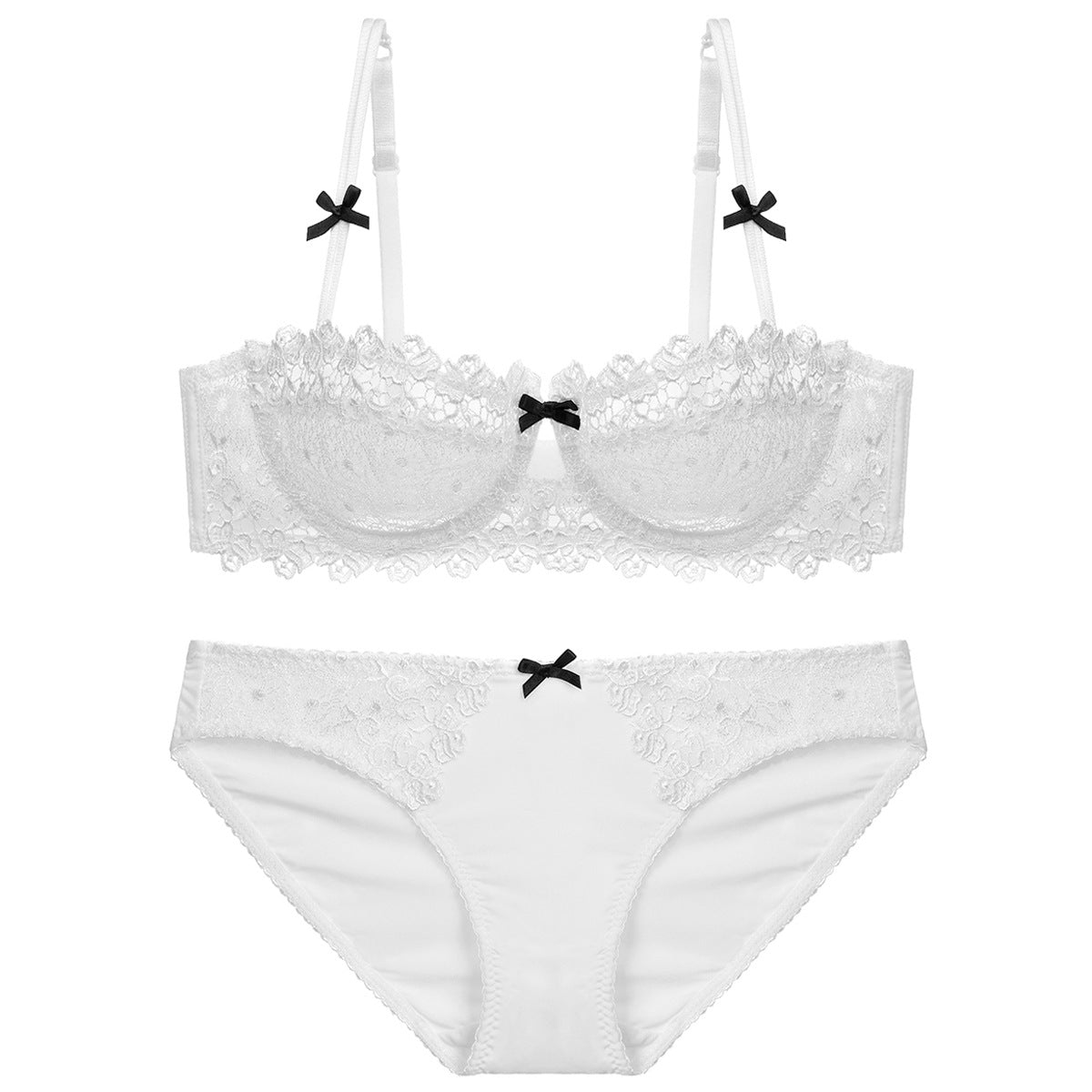 Half-Cup Embroidered Lace Push-Up Bra Set – Ultra-Thin, Enhancing | 4 Colors