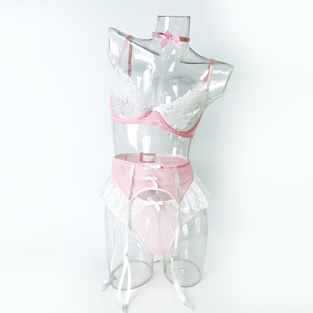 JK Maid Mesh Lace Lingerie Set — Push-Up Five-Piece