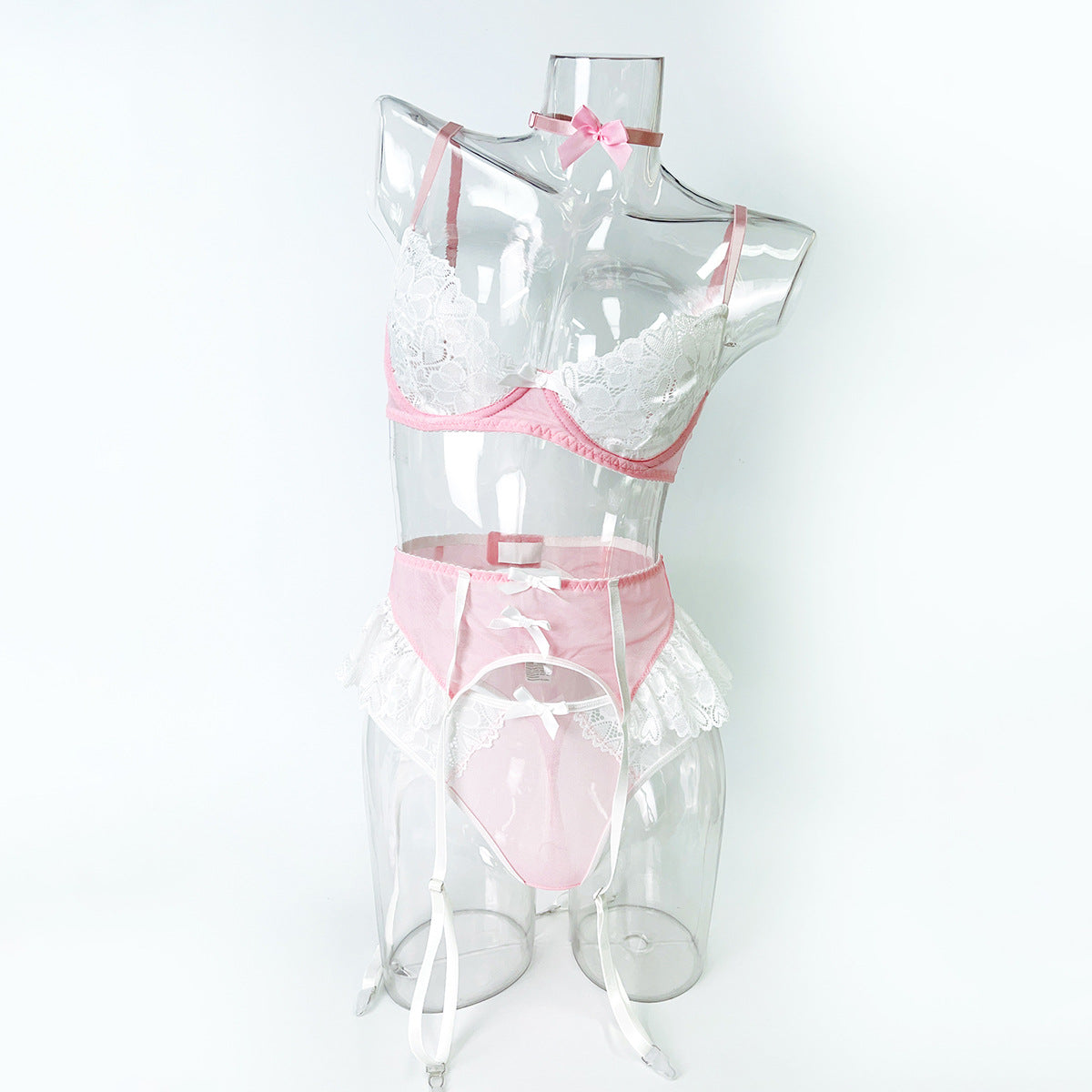 JK Maid Mesh Lace Lingerie Set — Push-Up Five-Piece