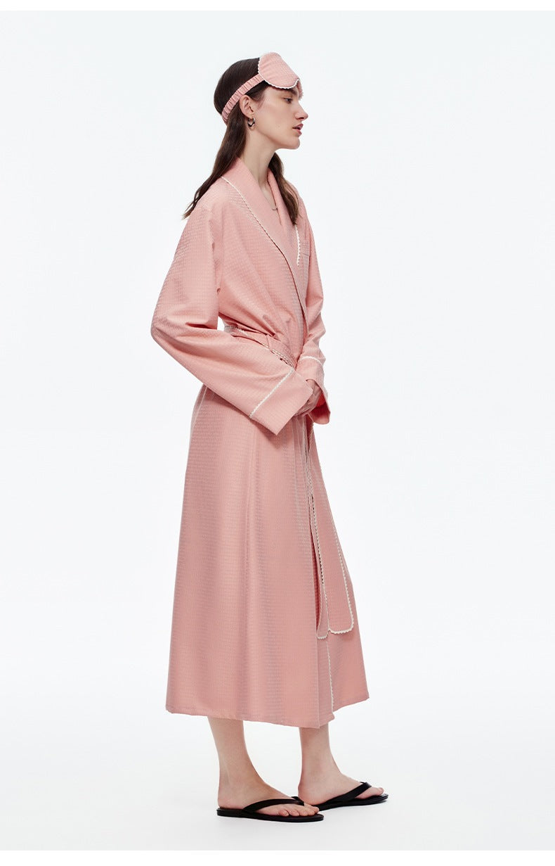 Stripe Waist-Tie Long Morning Robe | Soft Loungewear with Sleep Mask