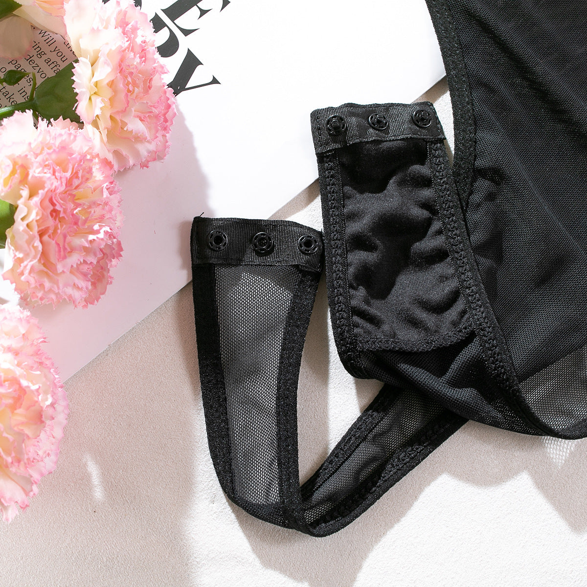 Sheer Mesh Bodysuit with Gloves | Slim-Fit Hip-Lift Lingerie Onesie