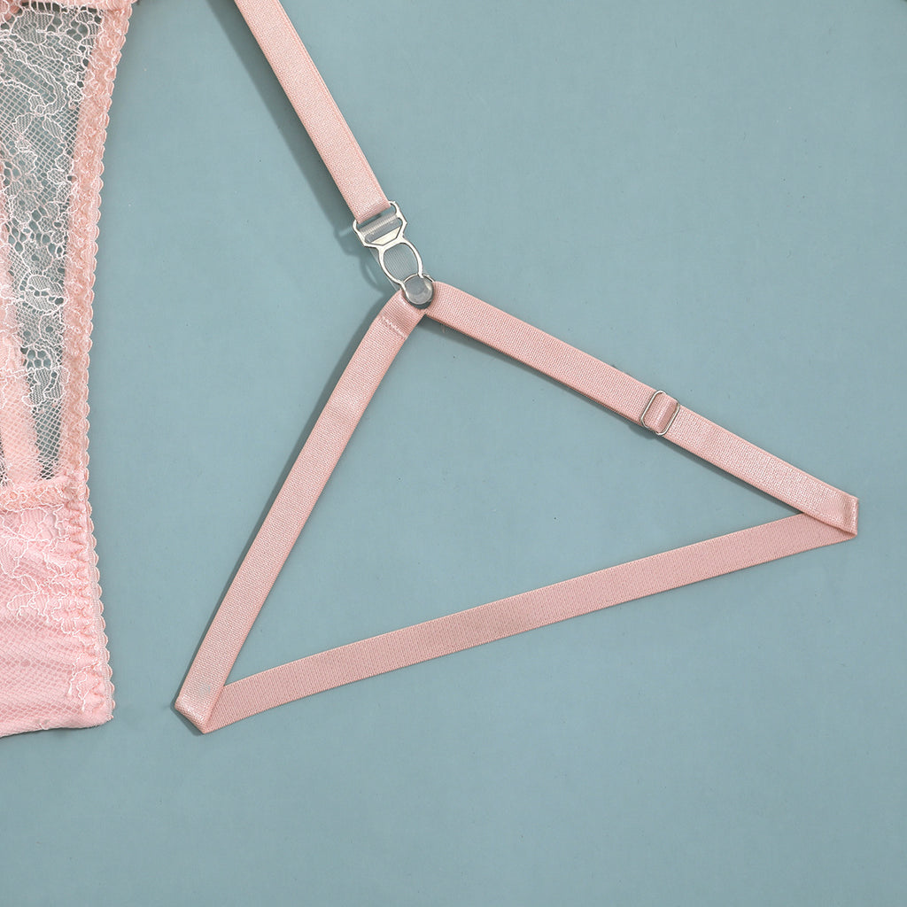 Feather Trim Lace Chain Slim Lingerie Set