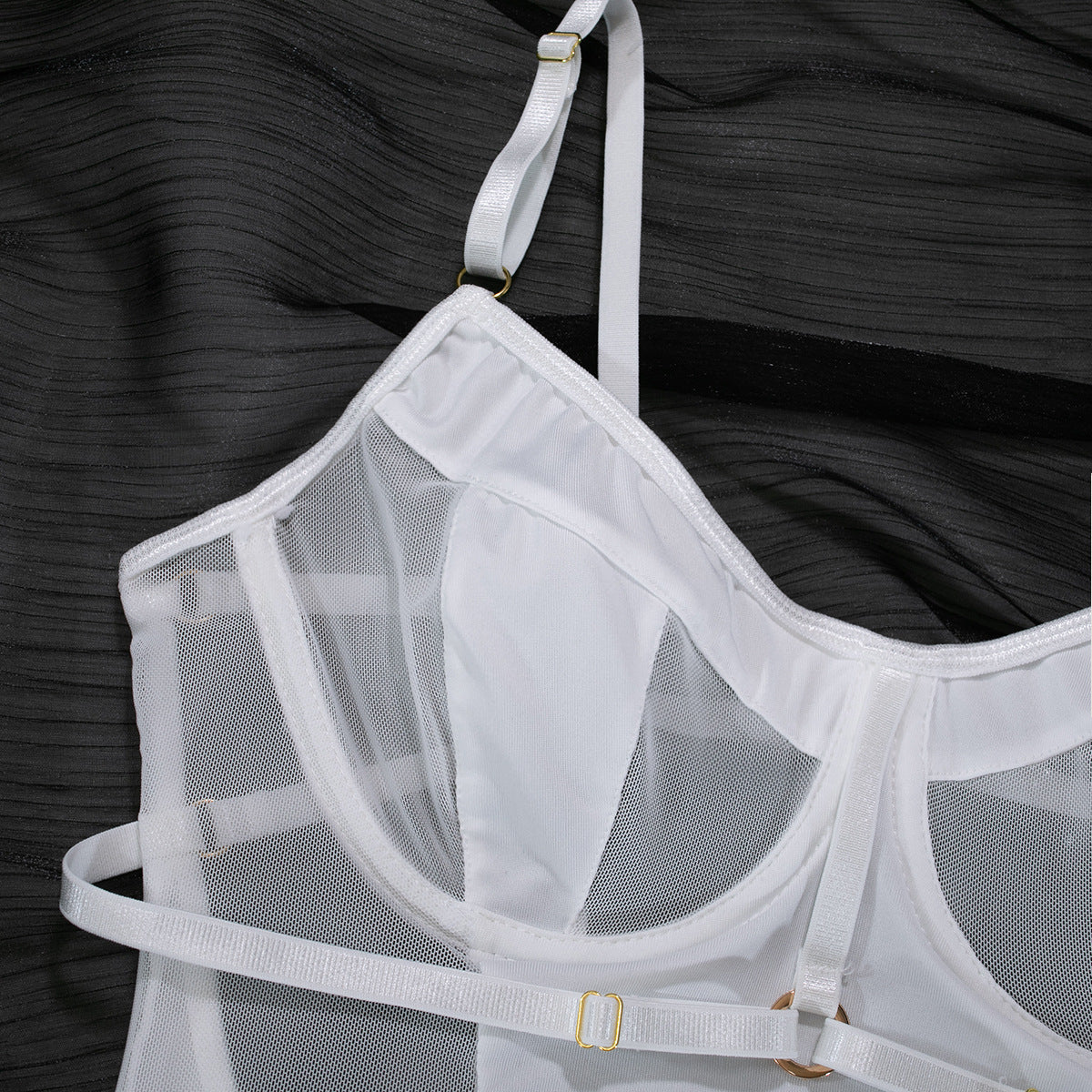Mesh Patchwork Backless Bodysuit | Sexy Leg Ring Jumpsuit