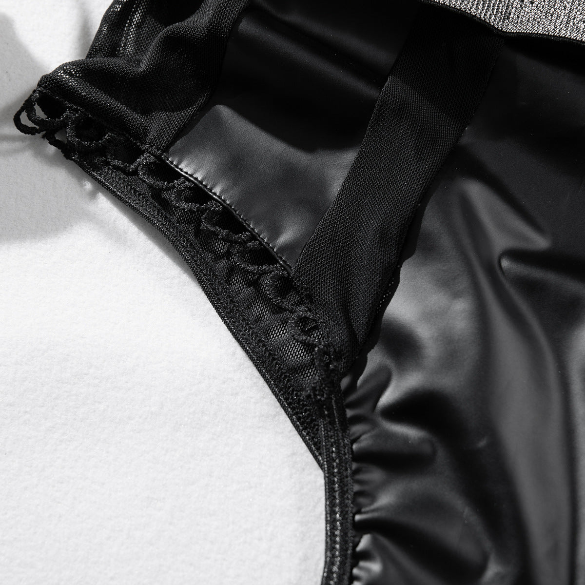 Black Leather Mesh Splice Body Sculpting Lift Sexy Bodysuit