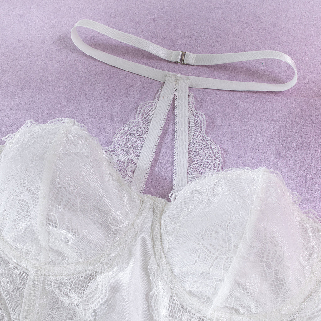 Lace Halter Underwire Gathering Bodysuit