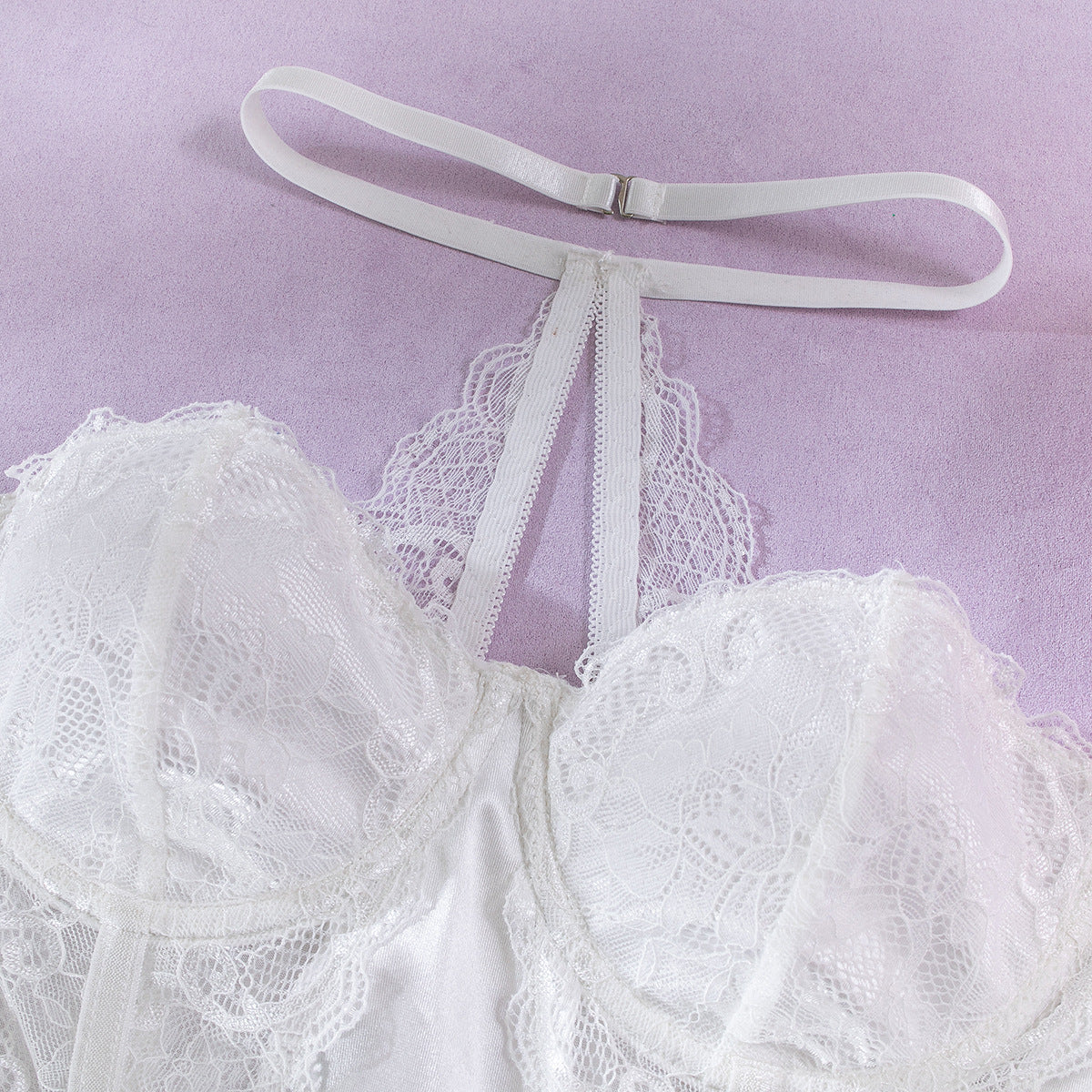 Lace Halter Underwire Gathering Bodysuit