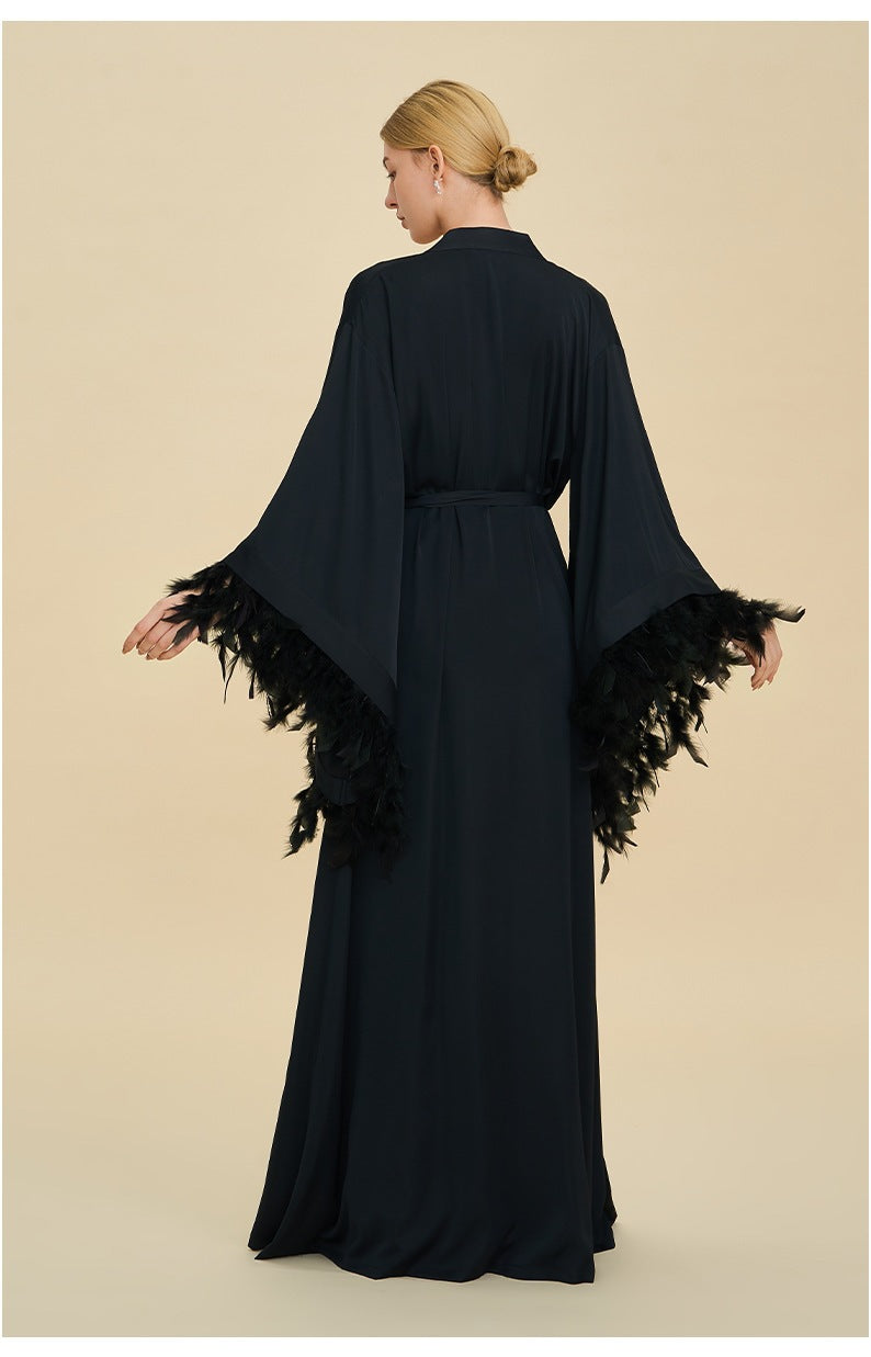 French Feather Trim Bridal Robe Set | Luxury Bridesmaid & Wedding Nightgown