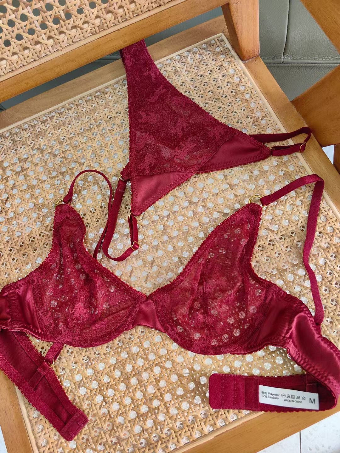 French Jacquard Lace Minimizing Bra Set – Ultra-Thin, Full Coverage