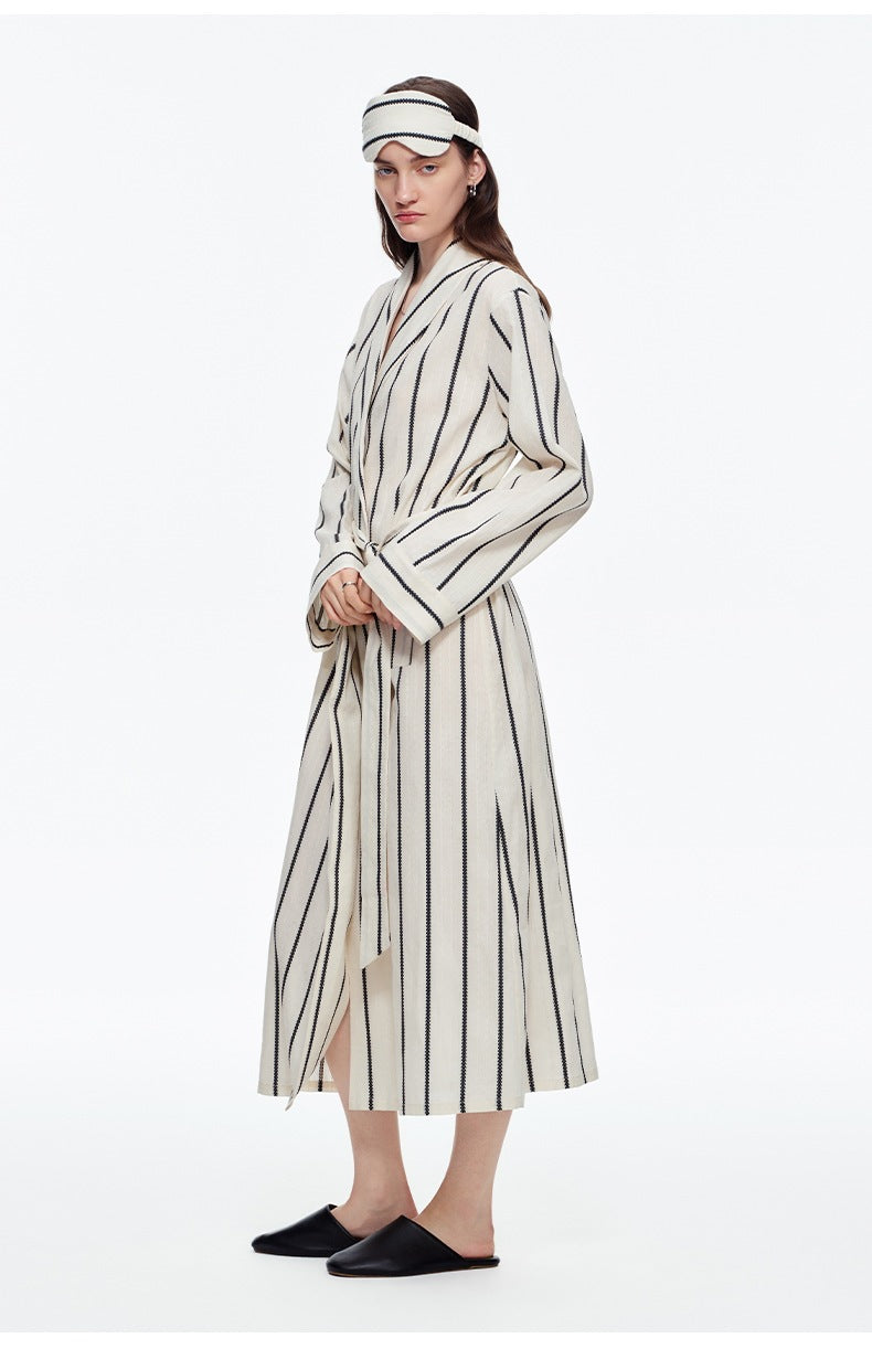 Yarn-Dyed Stripe Long Robe | Classic Cotton-Feel Loungewear