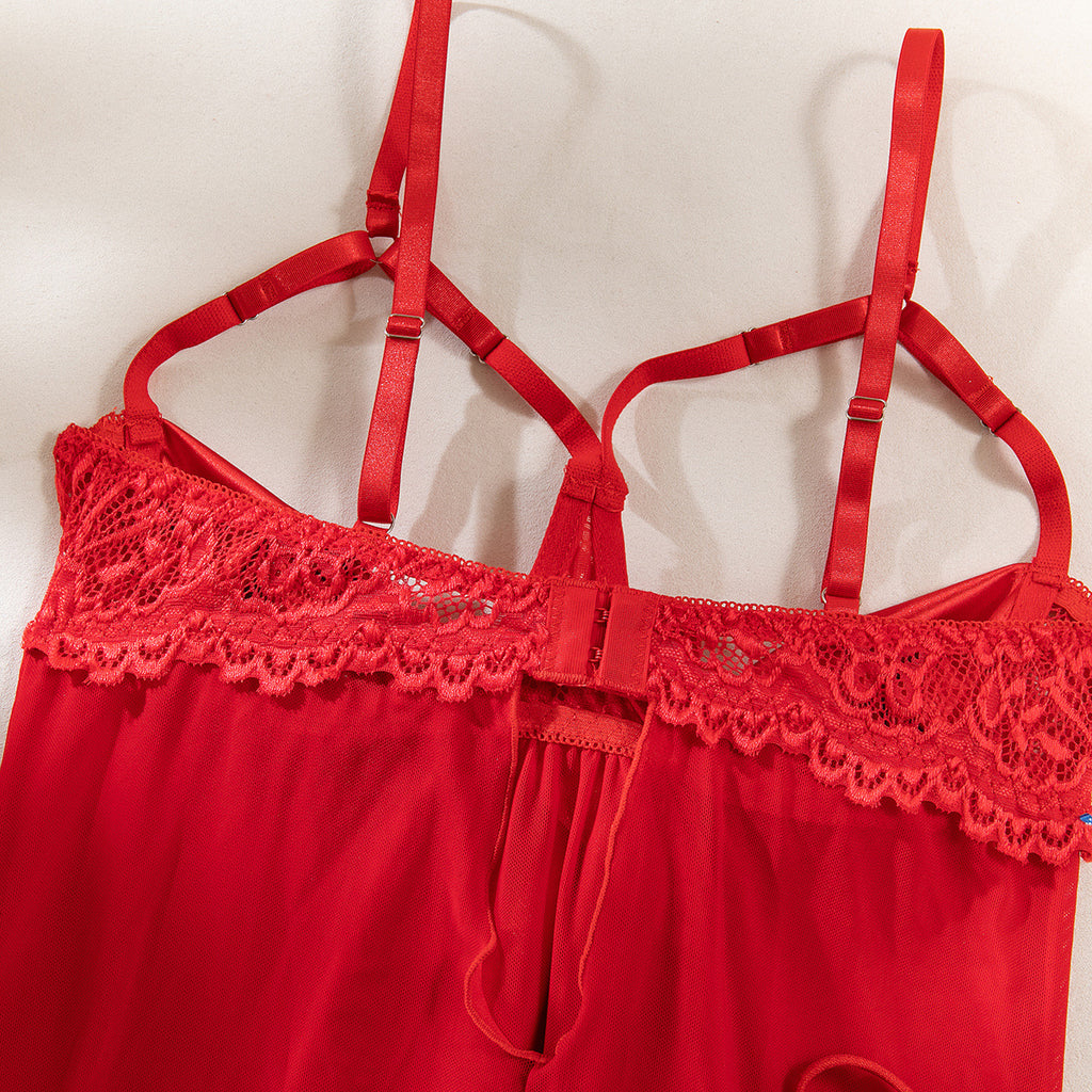 Satin Bow Sheer Lace Sleep Dress