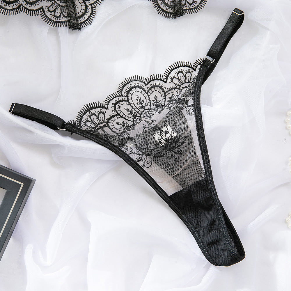 Black Lace Embroidery Two-Piece Set | Wide Strap Tube Top & Adjustable Bottoms