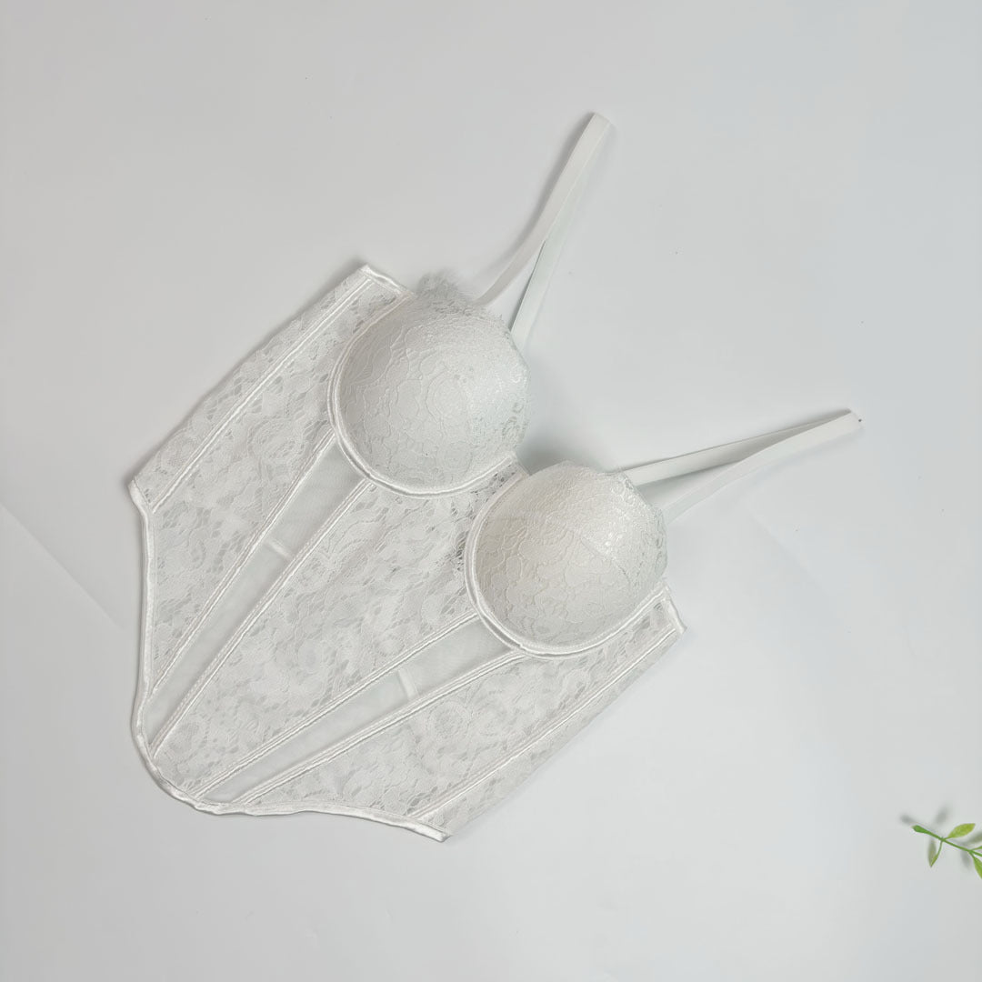 Lace & Mesh Splice Fishbone Corset Bra